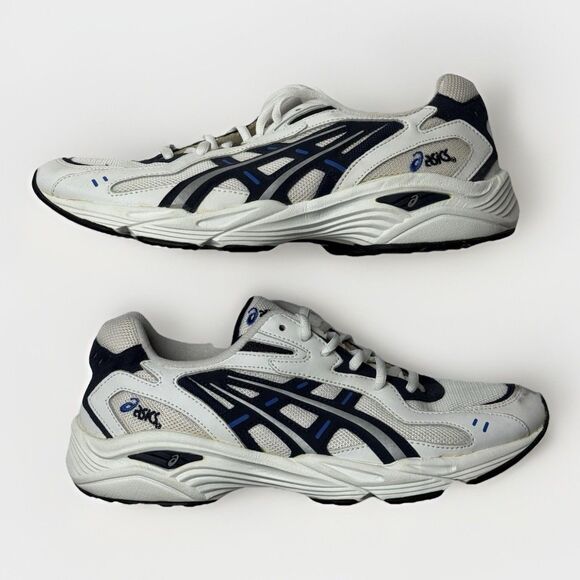 Size 9.5 - Vintage ASICS Running Shoes Trainers TK61F White Blue NEW NO BOX - Picture 1 of 10